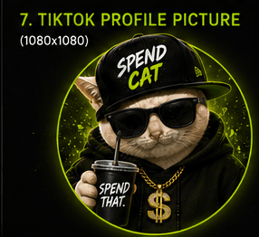 Spend Cat wearing sunglasses, sipping a drink labelled Spend That